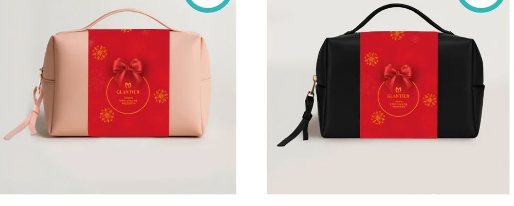 Kosmetyczka czarna Glantier z owijką świąteczną