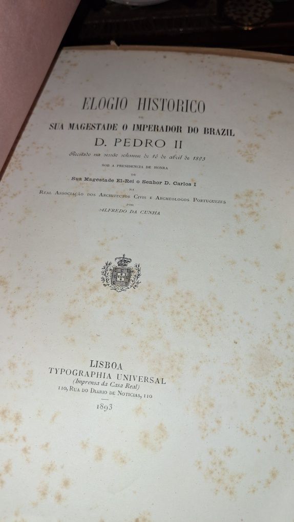 Elogio histórico D Pedro II 1893 Alfredo Cunha imperador Brasil