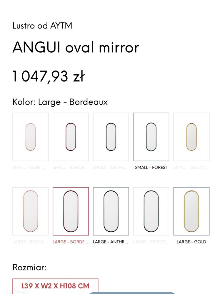 LUSTRO od AYTM - Angui oval mirror - nowe! Bordowe