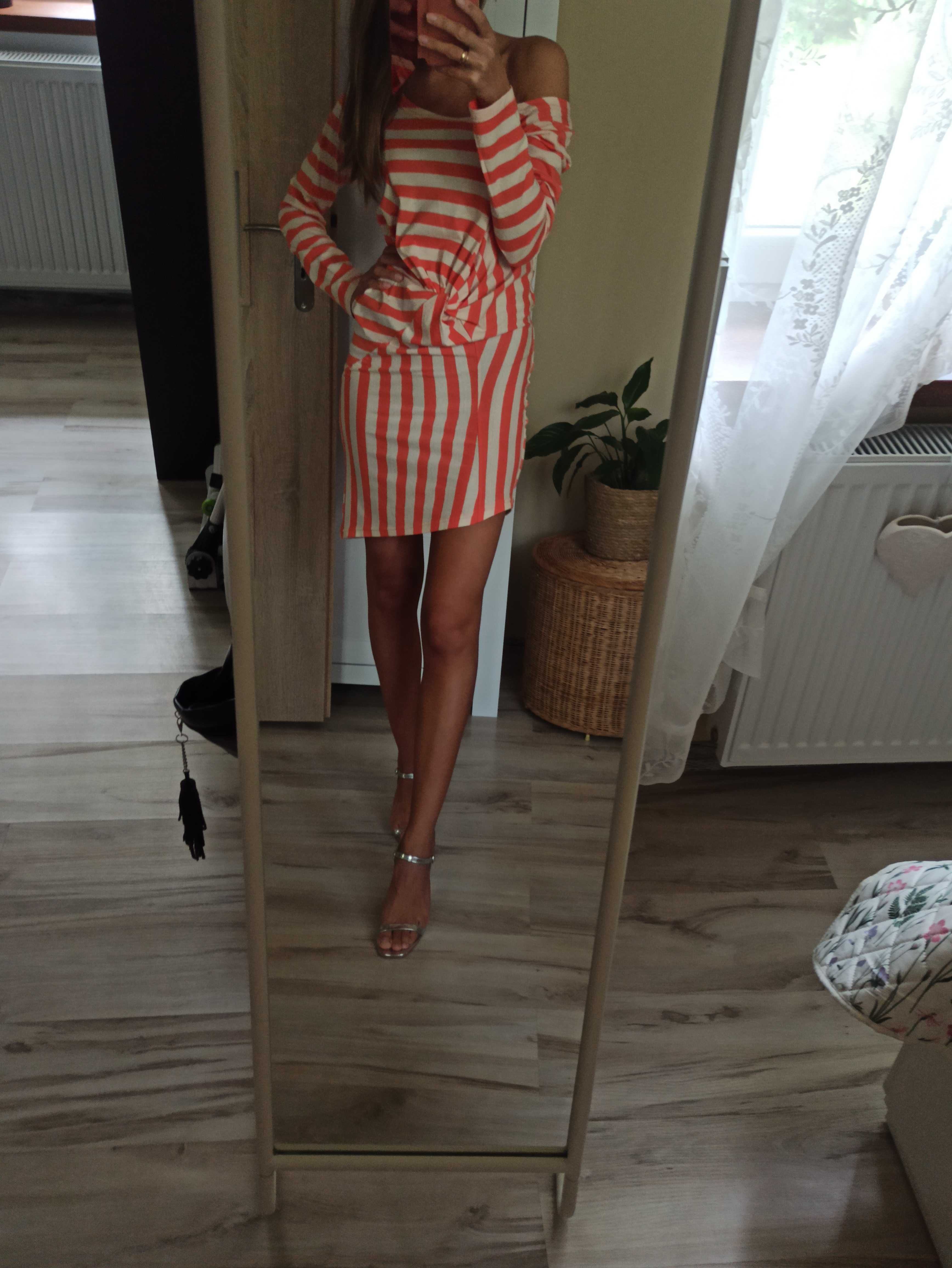 Sukienka tunika paski oversize marynarska XS S nowa z metką