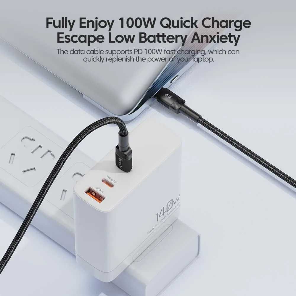 Кабель для швидкого заряджання Toocki 5A/100W Type-C - Type-C 1 м