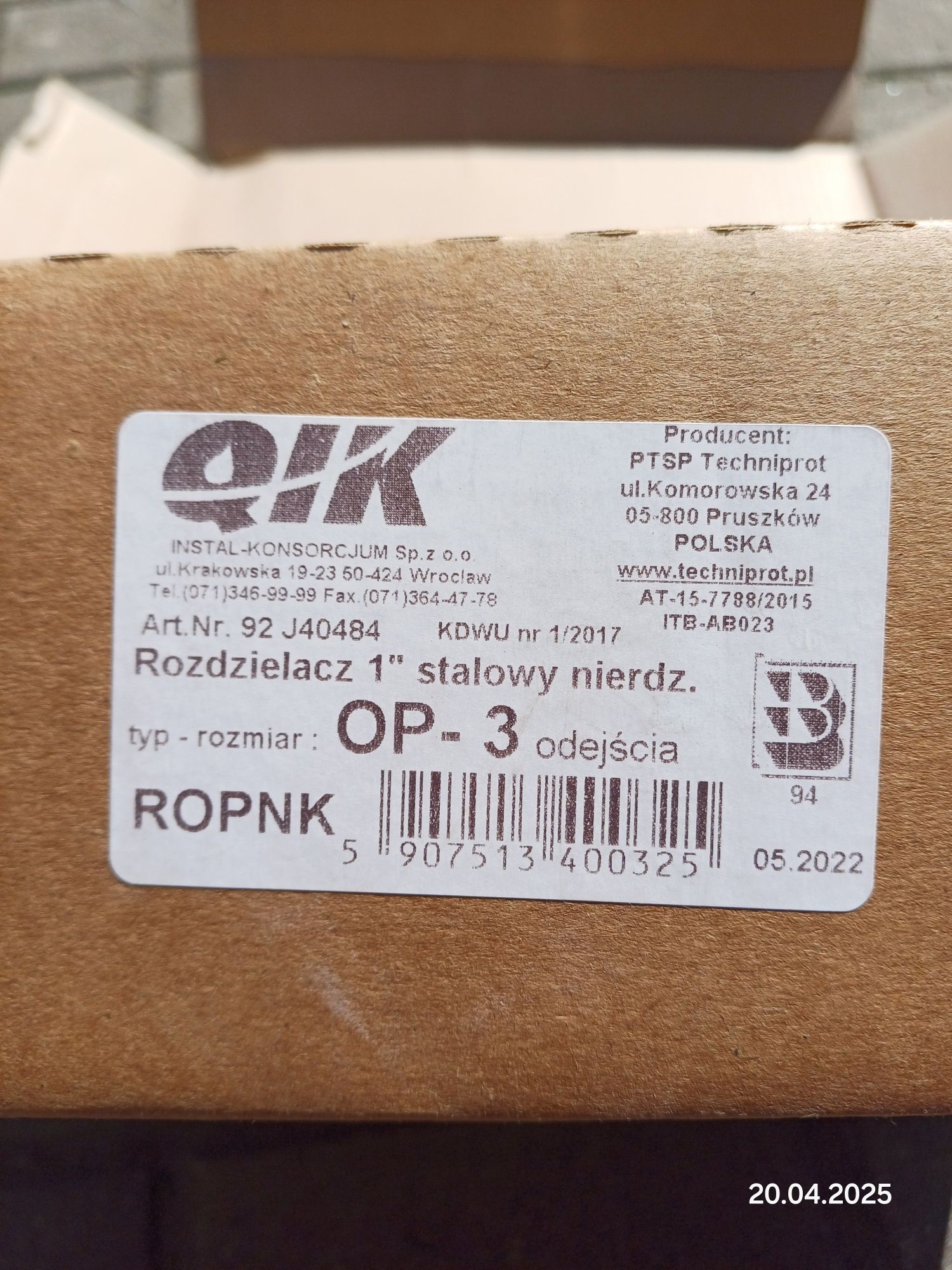 Rozdzielacz do ogrzewania podłogowego QIK WP 3-obieg. inox GW 1'' x GZ