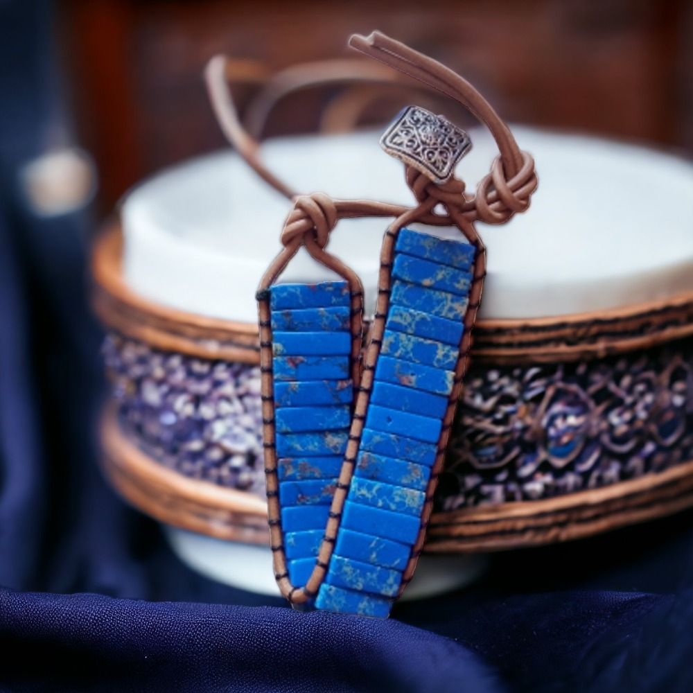 Bransoleta Bransoletka 15x4 Kamień Naturalny Lapis Lazuli Rękodzieło