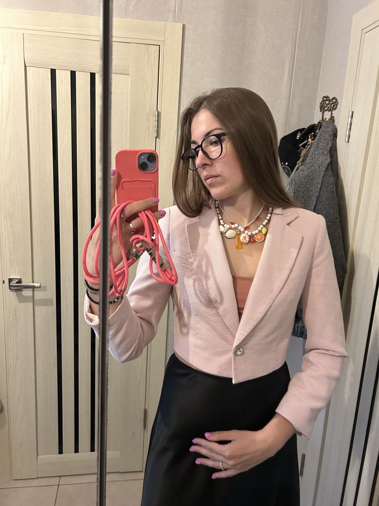 Укорочений літній піджак zara рожевий