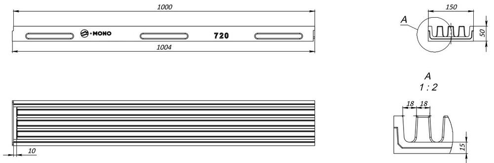 Kanał Grzebieniowy Odwodnienie Korytko Odpływ Piaskowy 5x15cm 1m C250