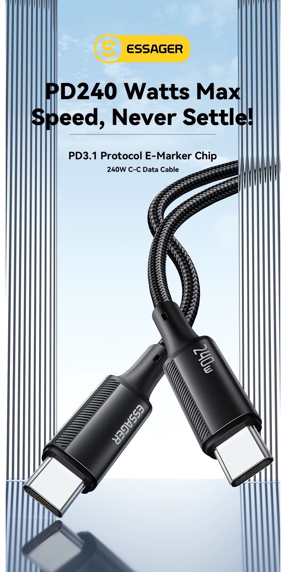 Кабель 1/1,8/2 м Usb C 40Gbps/240w