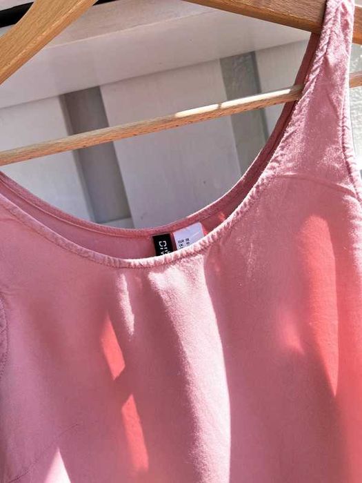 Wiskozowy koralowy różowy krótki top crop top z ażurowym dołem H&M 38