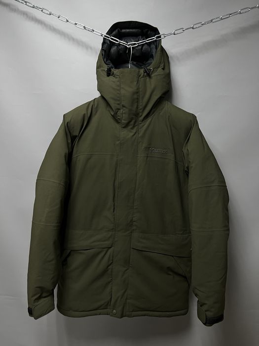 Marmot оригинал пуховик плотный парка куртка на зиму мужской хаки