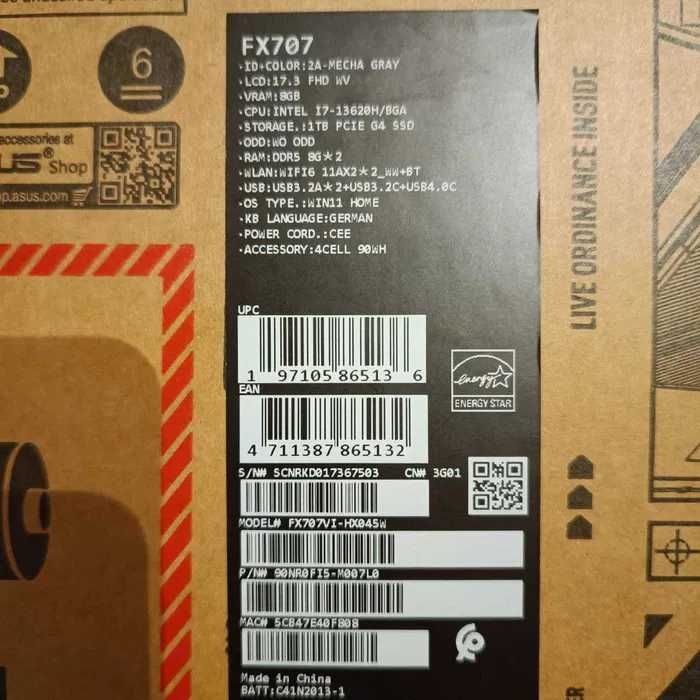 Ноутбук Asus TUF F17 144Hz/RTX 4060 8gb/i7-13620h/16/1Tb Ігровий Новий