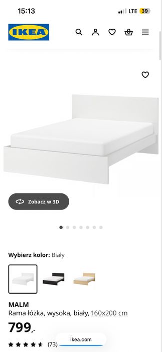 Łóżko Malm + 2 pojemniki + materac jysk + 2 szafki nocne