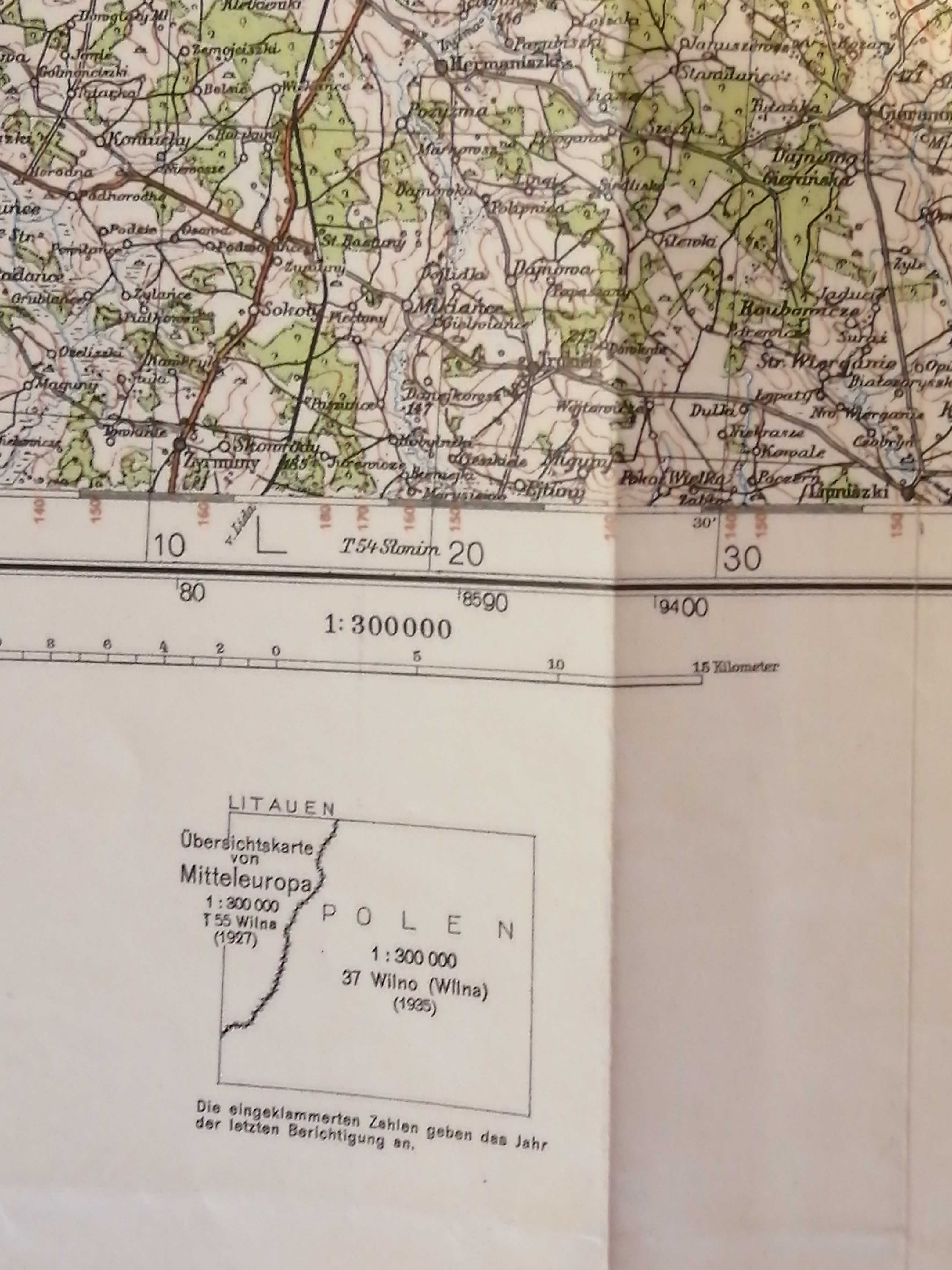 Stara sztabowa mapa Niemiecka T 55Wilna/Wilno 1936 rok