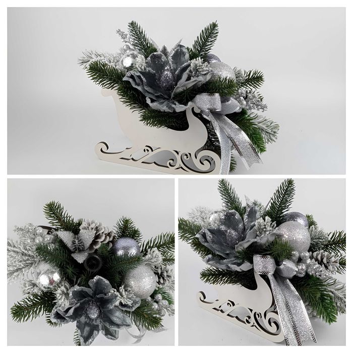 Новорічна композиція "Сани " з підсвічником і декором