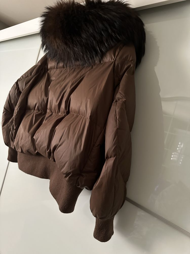 Kurtka puchowa Jenot naruralny puch Futro S 36 oversize