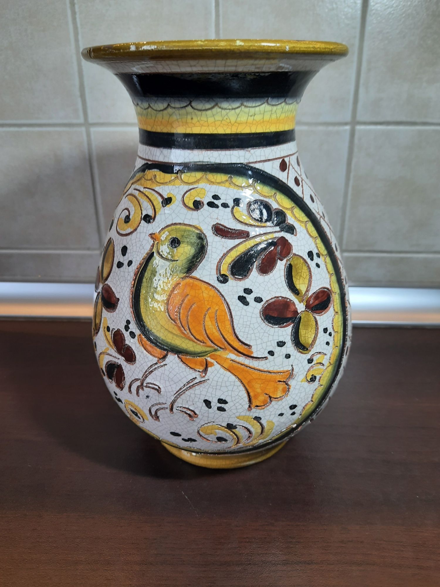 Włoski wazon Italy maiolica majolika zwierzęta ptak ceramiczny podpis