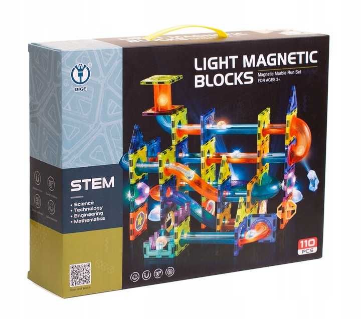 Klocki magnetyczne 110 elementów świecący tor kulkowy 3D nowe