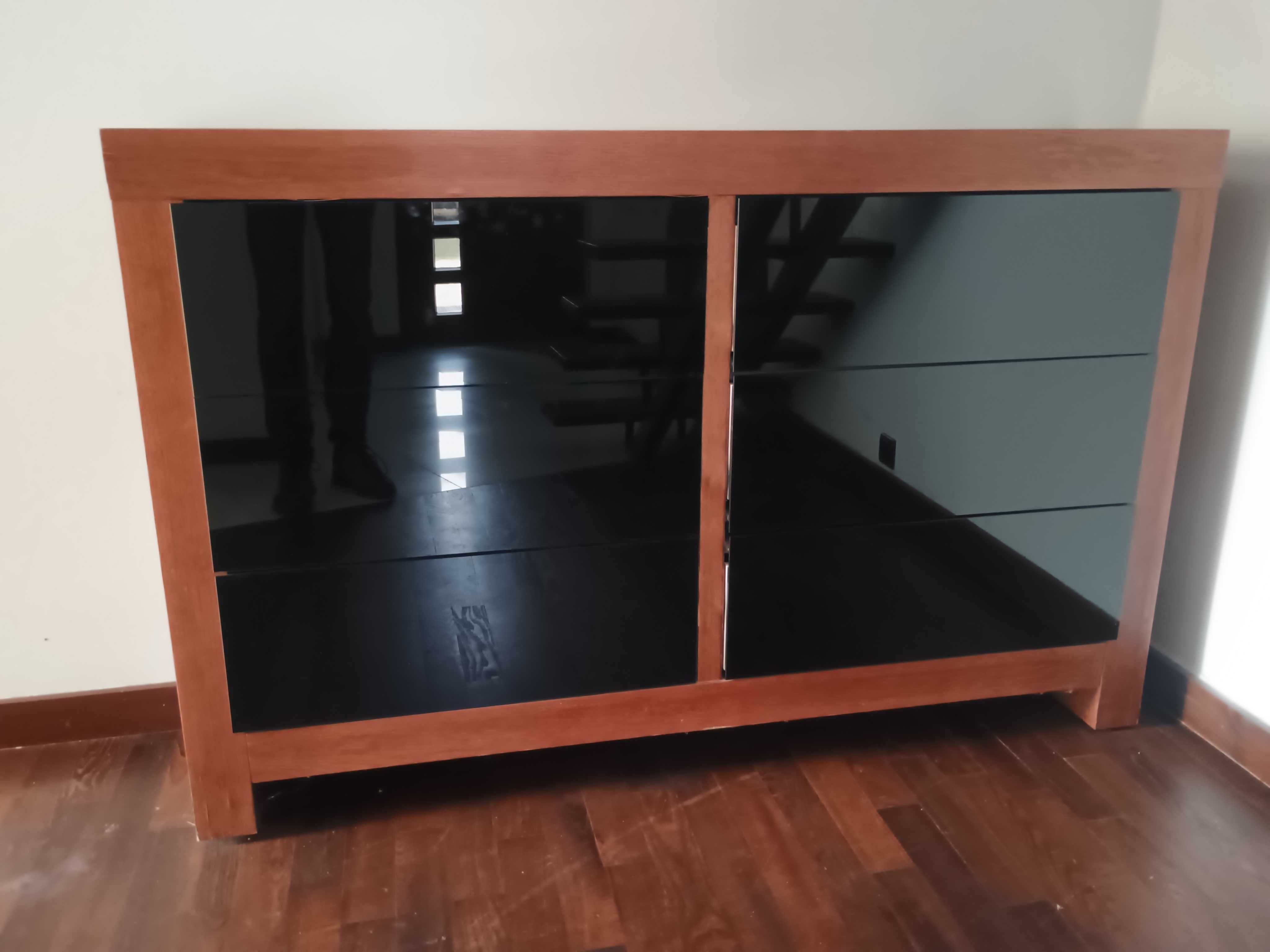 Komoda fornir 6 szuflad szkło hartowane