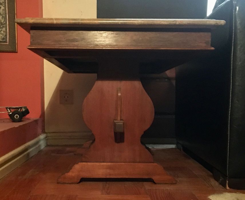 MESA de PEDRA e MOGNO maciço - antiga - 103x55x51 cm/s