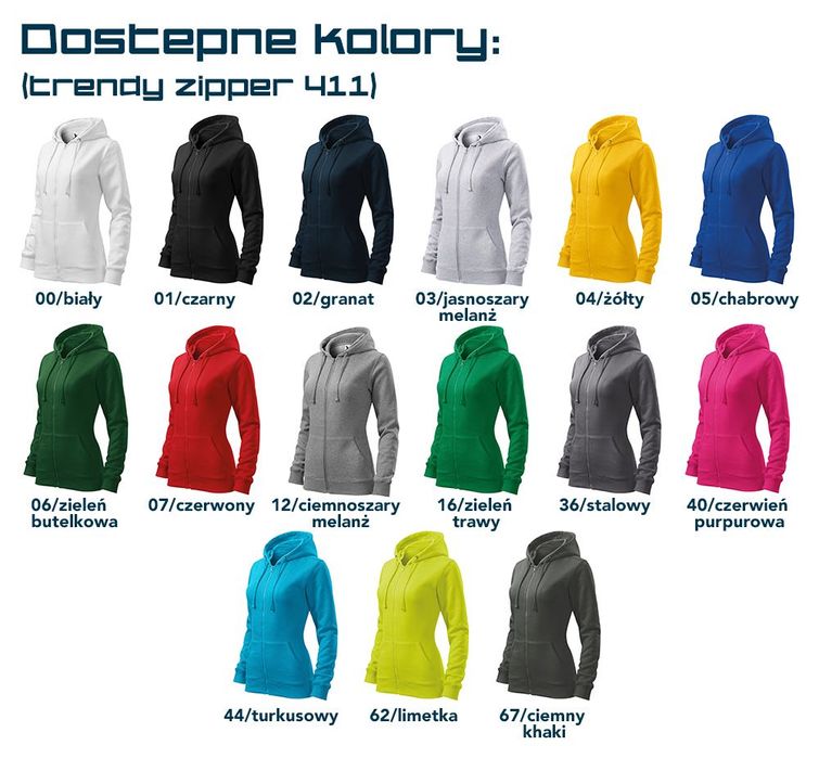 Bluza z własnym nadrukiem / logo Malfini Trendy Zipper damska