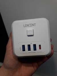 Розетка-тройник LENCENT, 3 usb-порта и 1 Type C, зарядное устройство