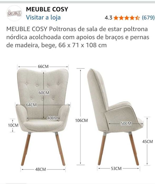 Poltrona em estado novo, cor bege