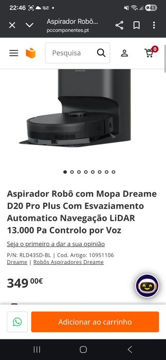 Aspirador Robô com Mopa Dreame D20 Pro Plus Com Esvaziamento Automatic