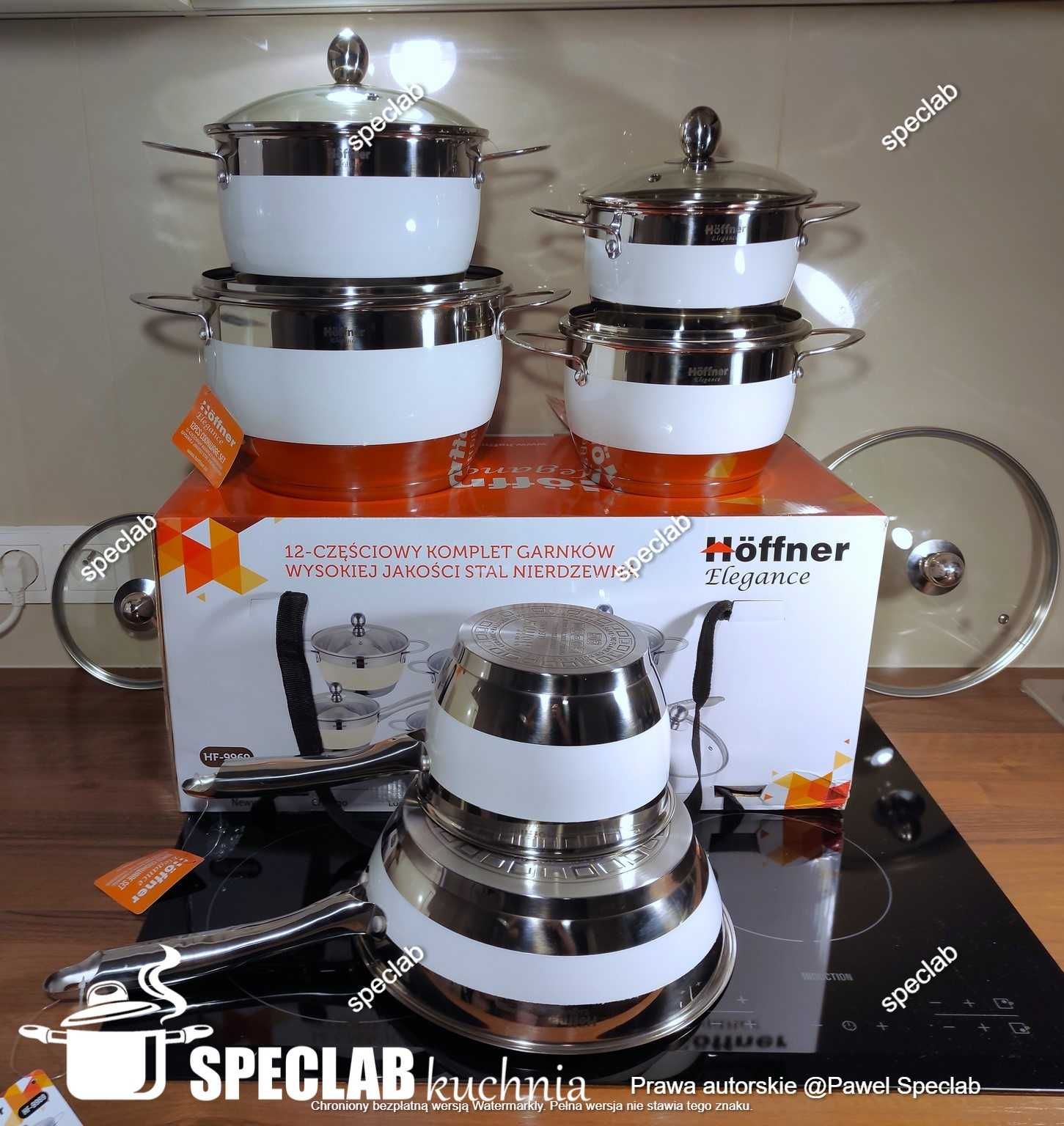 Komplet garnków HOFFNER HF-9969 WHITE. Gaz, indukcja, halogen