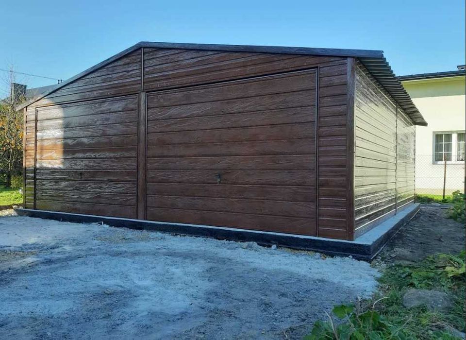 Garaż blaszany 7x6, dwustanowiskowy garaże, garaże drewnopodobne