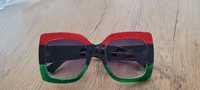 Okulary przeciwsłoneczne duze kwadraty czerwono zielone glamour