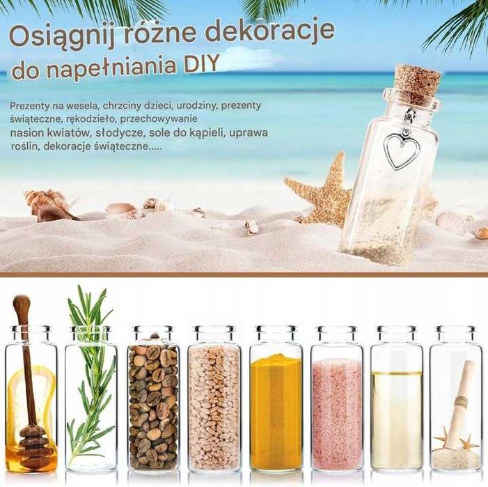 12x mini BUTELECZKA z korkiem ozdobna 45ml 3x9cm Zestaw