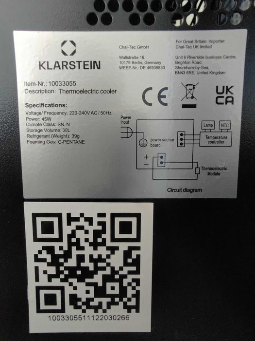 Lodówka Silent Cool Klarstein - 30L / 23db czarna