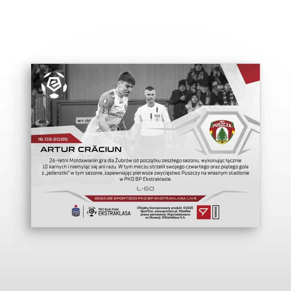 Karta L-60 Artur Crăciun Puszcza Niepołomice Ekstraklasa 2024/25 LIVE