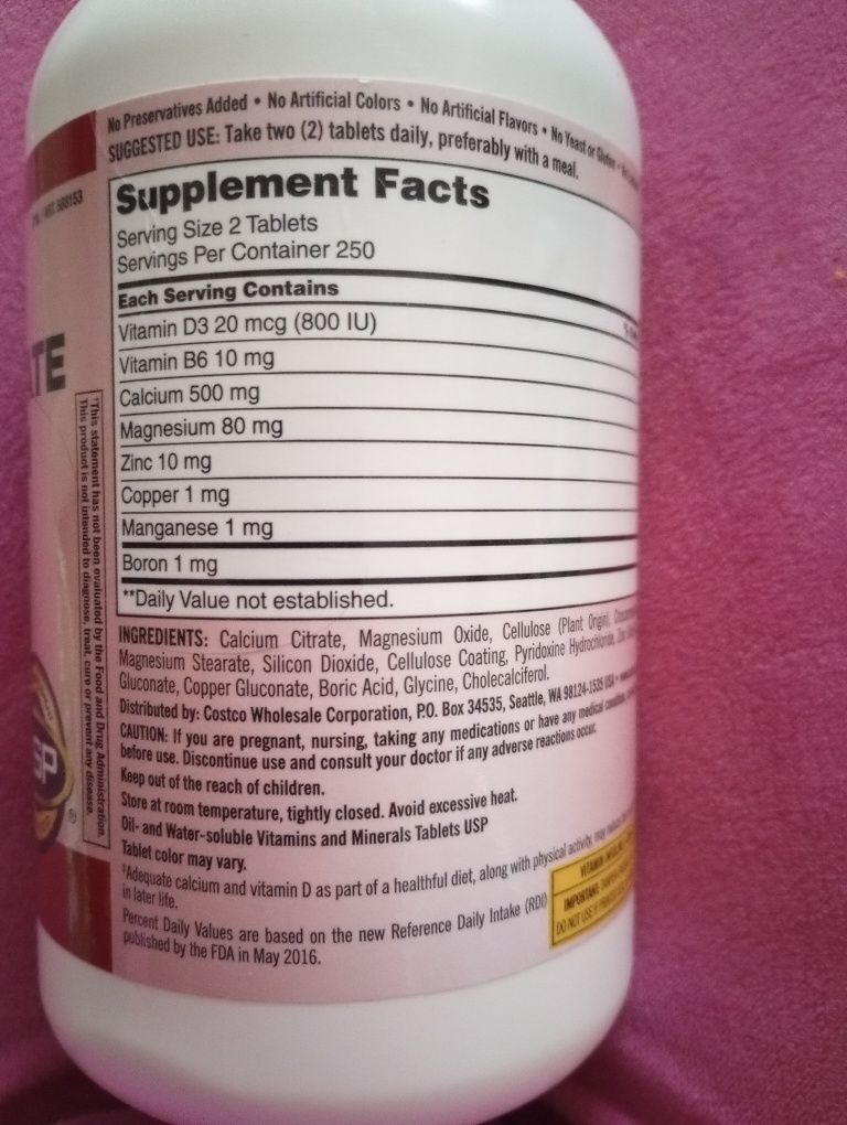Kirkland calcium citrate magnesium zinc D3 500 tabletek USA