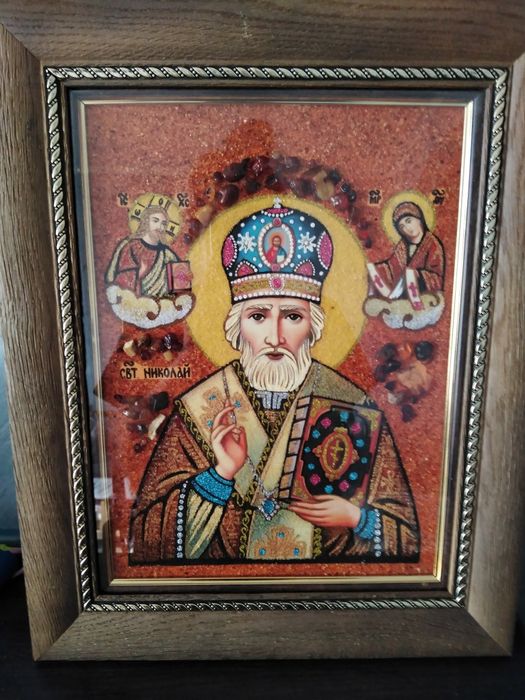 Икона с янтаря"Святой Николай". Ікона з бурштину"Святий Миколай"