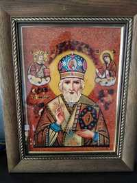 Икона с янтаря"Святой Николай". Ікона з бурштину"Святий Миколай"