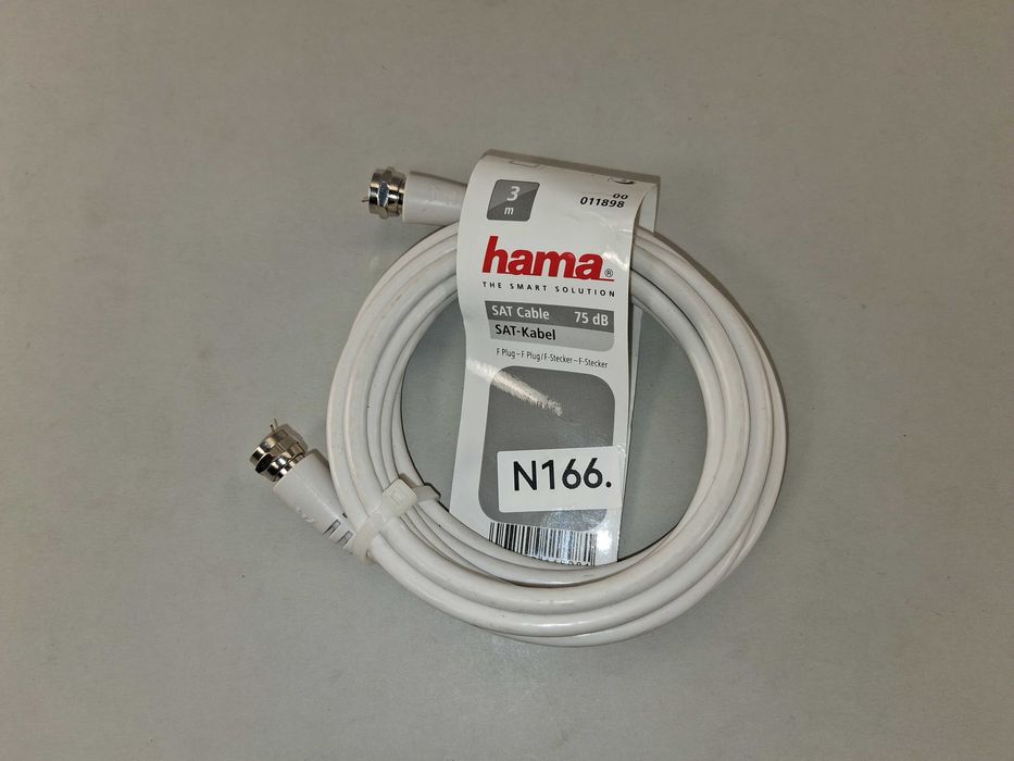 N166 Kabel Antenowy SAT Hama F-F 75 dB Biały Wysokiej Jakości 3 m