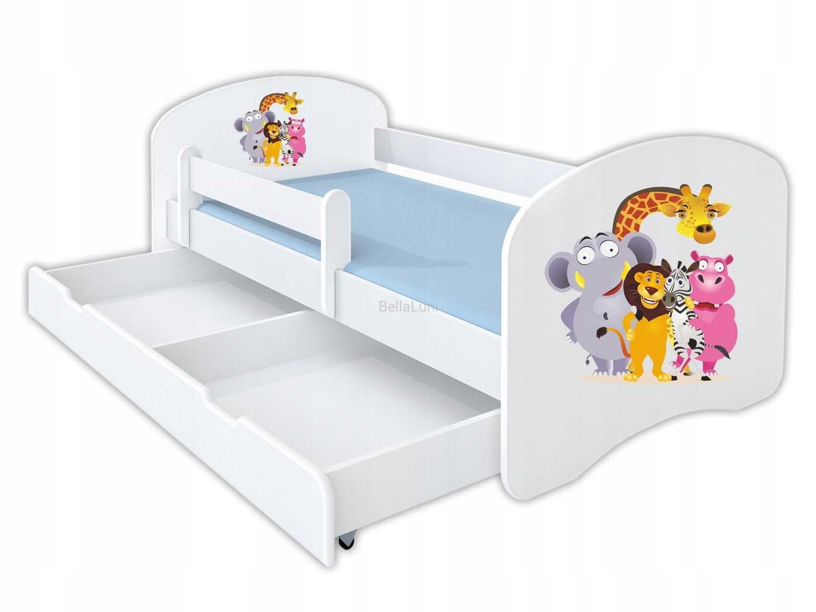 Łóżko dziecięce z szufladą, materacem i grafiką 140x70
