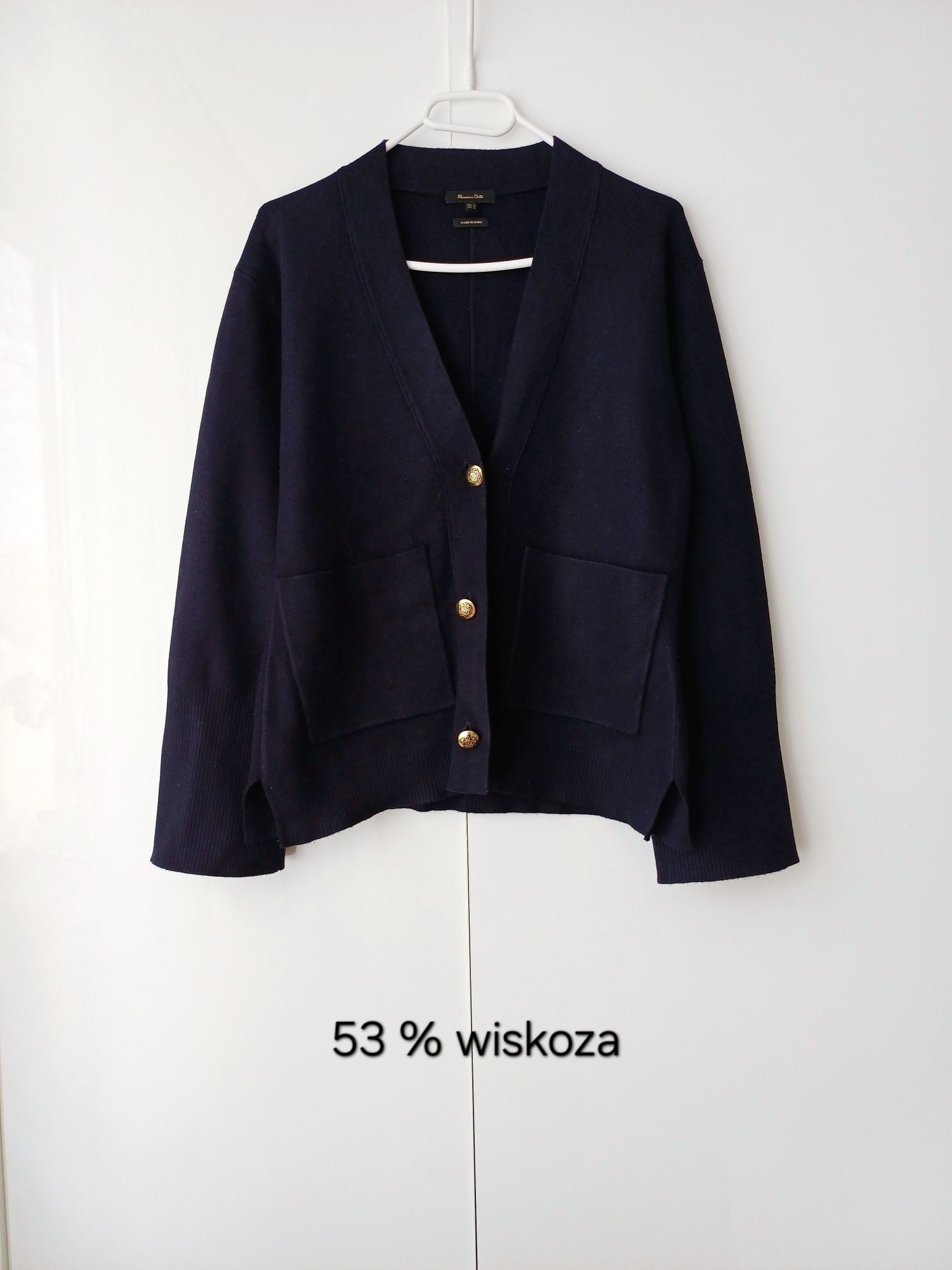 Massimo Dutti kardigan ze złotymi guzikami granatowy navy oversize hit