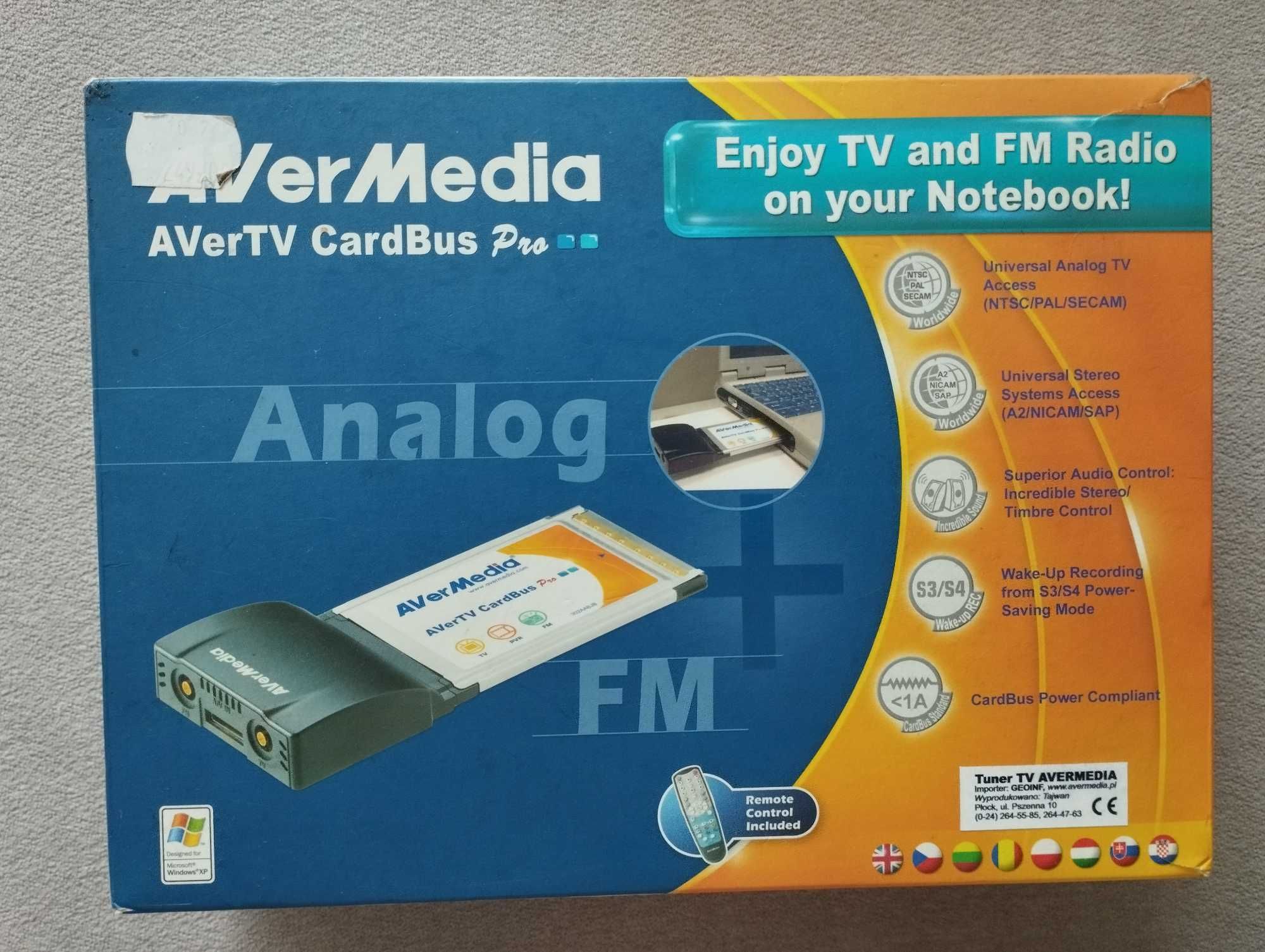 tuner tv/wideo .Aver Media AVerTV Cardbus Plus PCMCIA