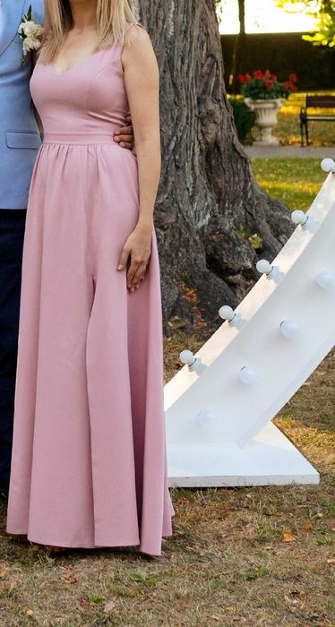 Sukienka maxi 38 M Katniss wieczorowa wesele damska pudrowy róż długa