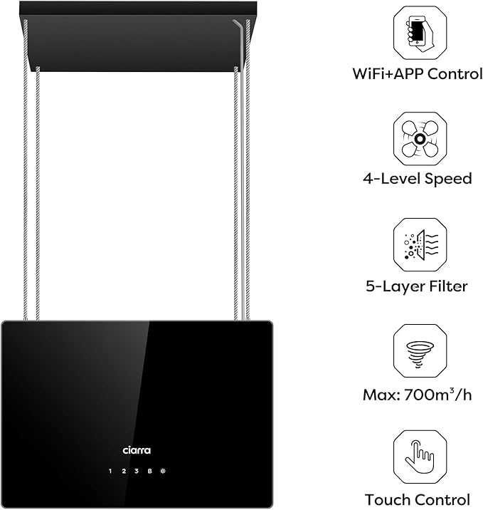 CIARRA Okap Kuchenny Wyspowy 48 cm 700 m³/h CBCB4850 WIFI APP (555b)