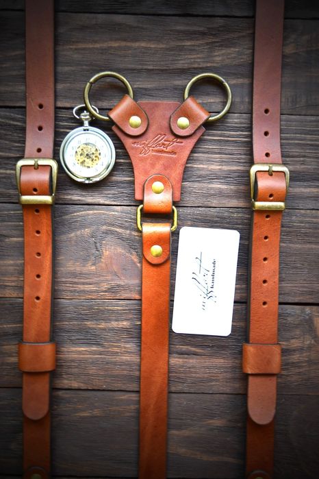 Кожаные подтяжки. Подтяжки из кожи. Мужские подтяжки. Ручная работа.