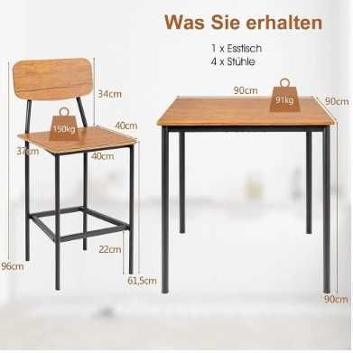 Stół do jadalni z 4 stołkami barowymi, stół90x90x90xm WADY