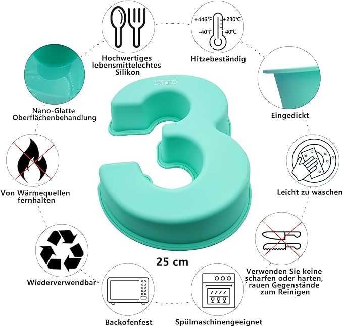 Silikonowa forma do pieczenia cyfr 3, nieprzywierająca