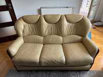 Sofa skóra drewno plus 2 fotele Meble Góralczyk