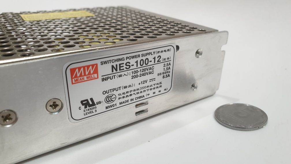 Источник, блок питания 12V / 220v Mean well NES-100-12 . 8,5A