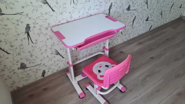 Парта Комплект Evo-kids BD-08 PN стол + стул Белый/розовый