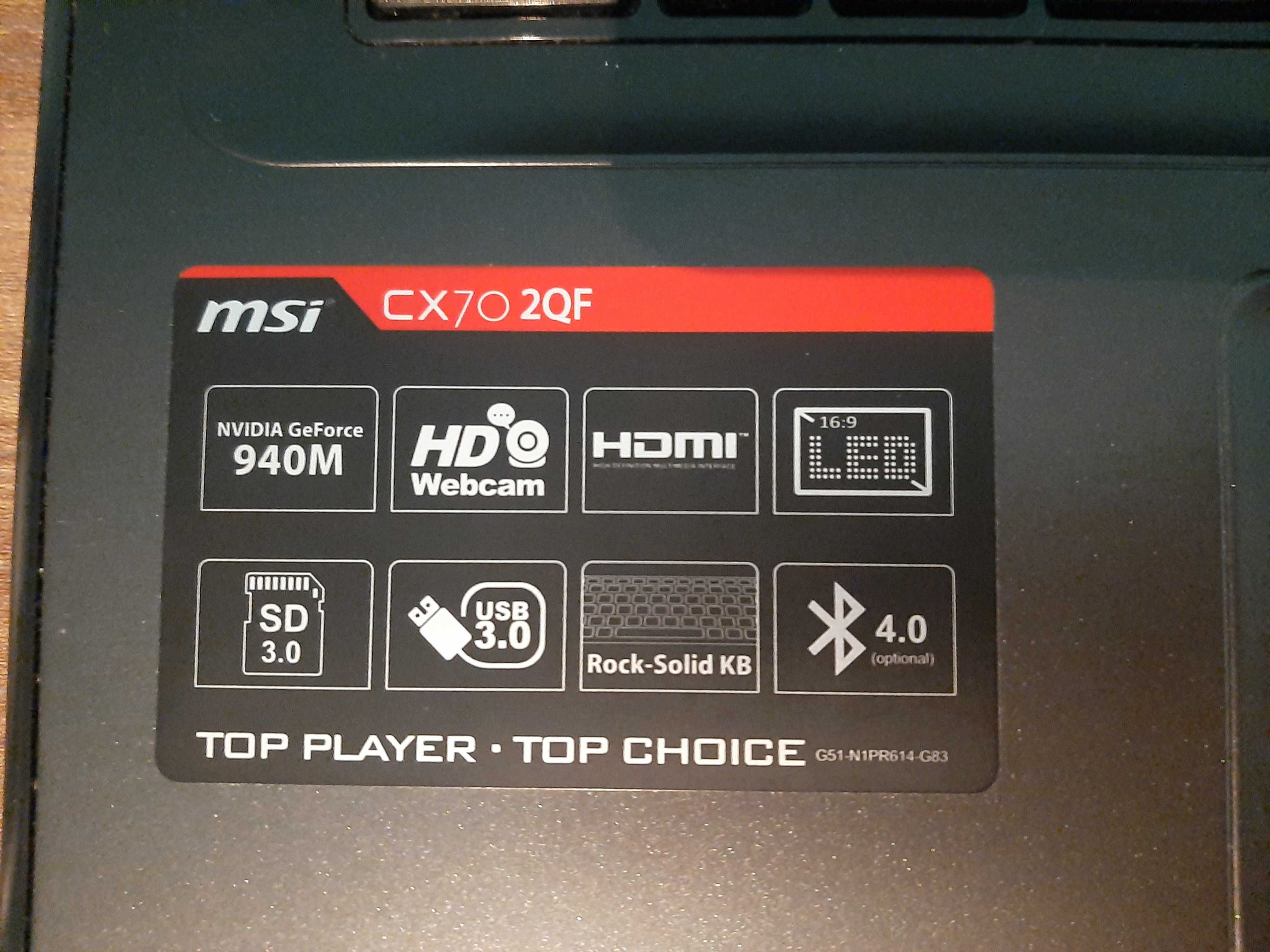 Laptop MSI CX70 2QF + torba