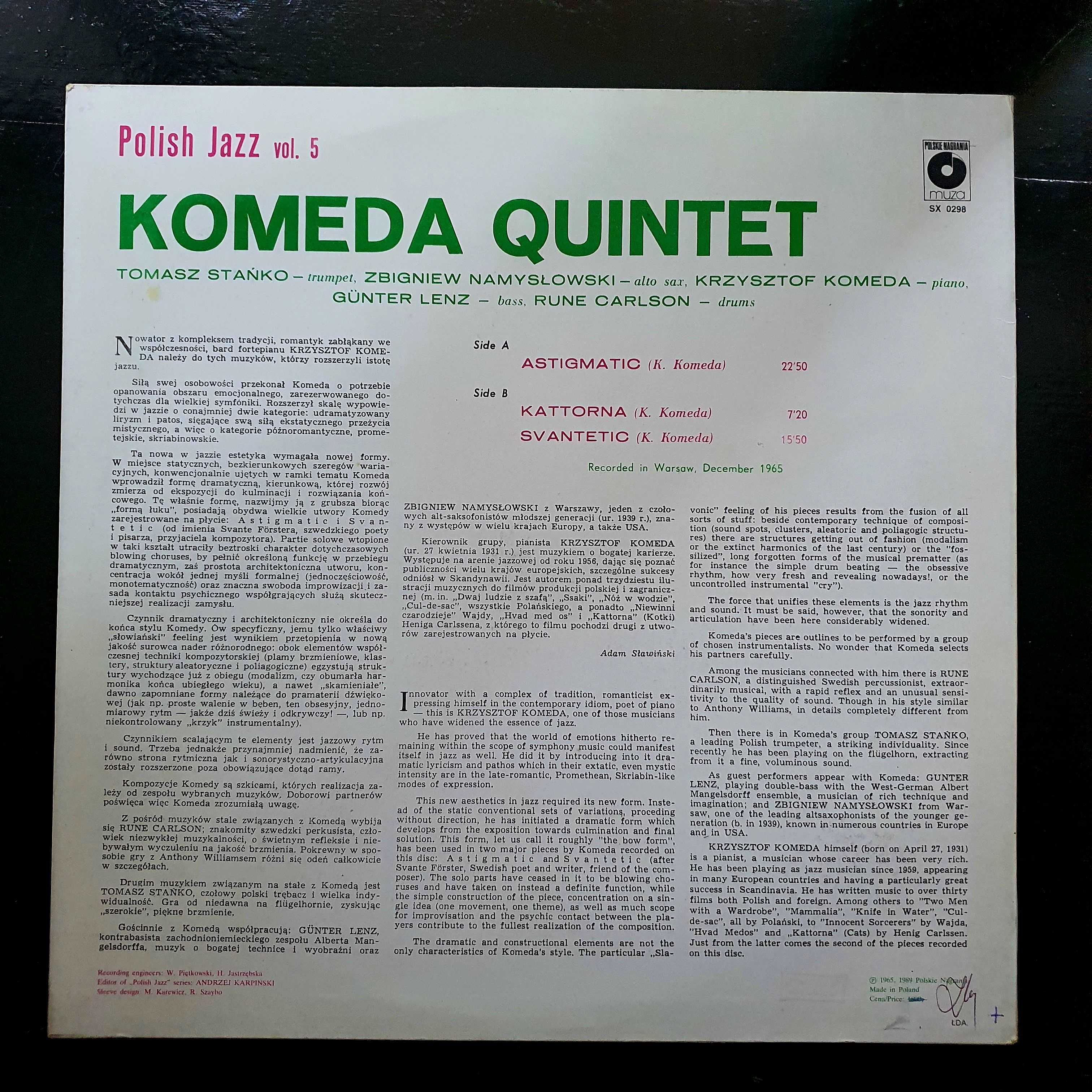 Komeda quintet- Astigmatic 1989, super stan ! NM