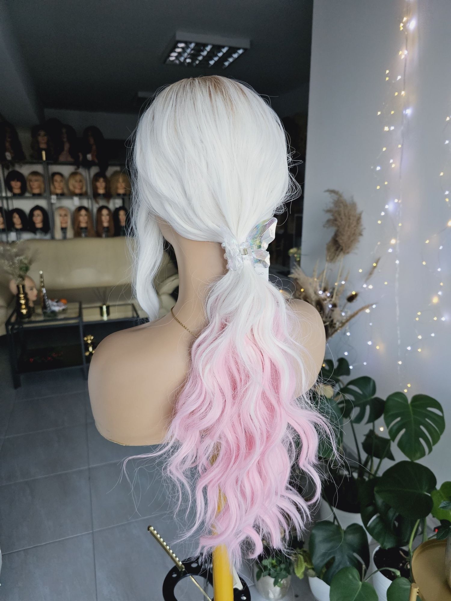 Długa peruka fale loki mleczny blond róż blond 3D Barbie Paula sesja