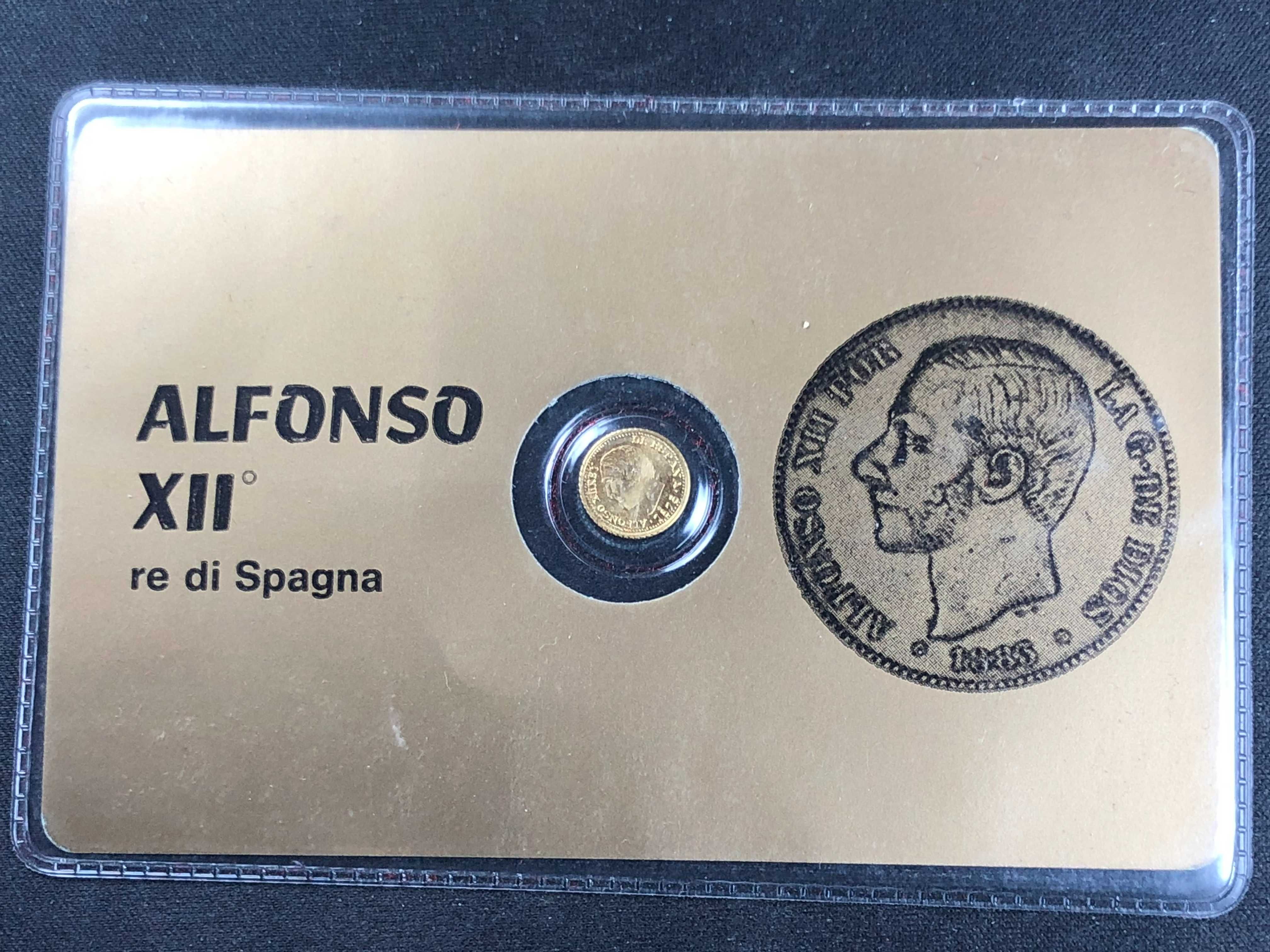 Carteira selada Miniatura 5 pesetas banhada a ouro do Rei Alfonso XII